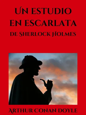 A red book cover with a man smoking a pipe.