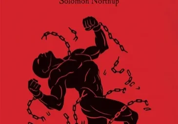 A red book cover with a black drawing of a man chained to the ground.